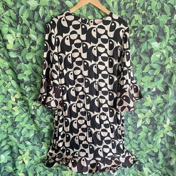 nwt FARM RIO for ANTHROPOLOGIE sz XL Geo Toucan Dress black Off white - Picture 4 of 16